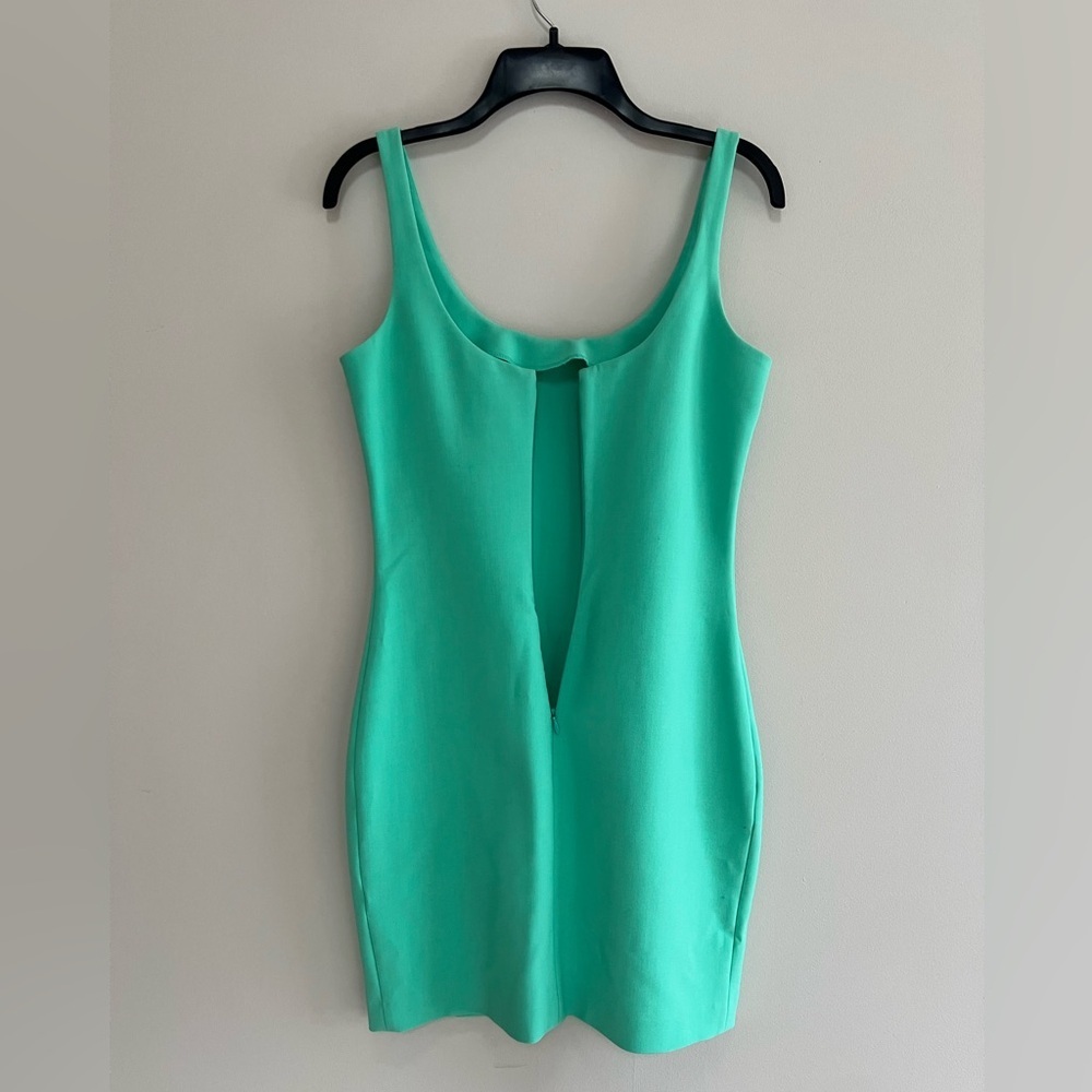 Likely Rounded Neck Body Con Unlined Sheath Sleeveless Mini Dress Aqua Green, 4 - Picture 3 of 9
